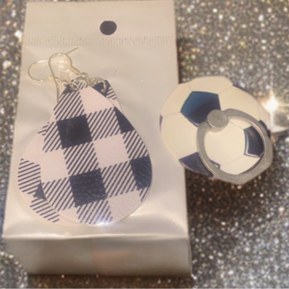 - NWT BLACK N WHITE EARRING AND SOCCER PHONE HOOP